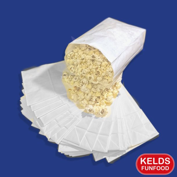 Poser til popcorn &amp; Snacks - Hvide Str 1 med 50 stk
